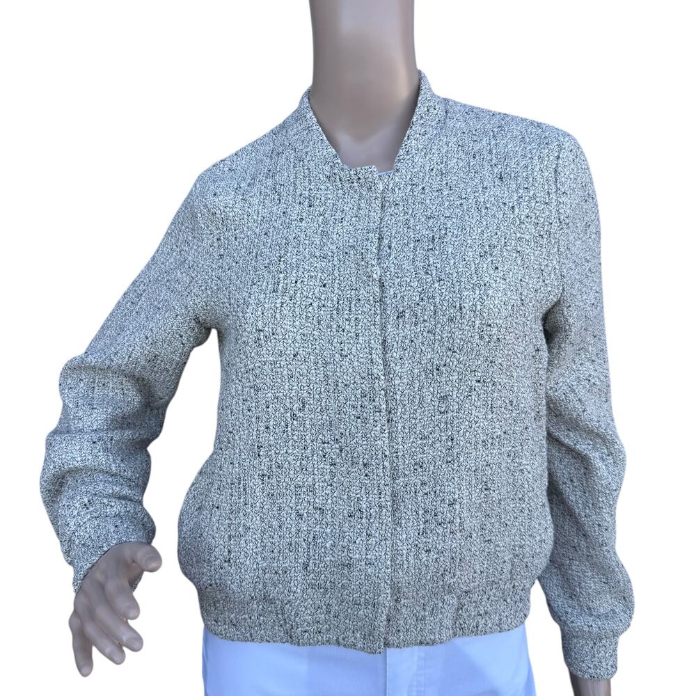 H&M Tweed Textured Bomber Jacket Beige Speckled Snap Front NWT Size 6